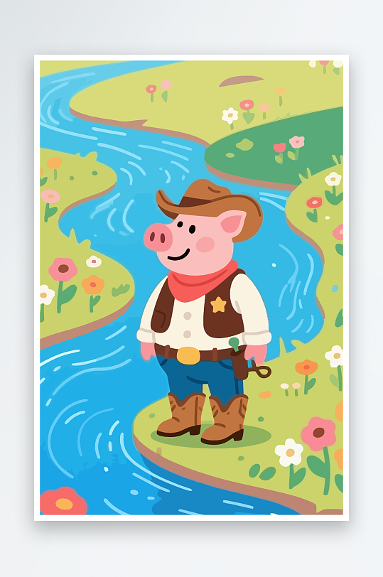 卡通猪矢量插画图形元素-众图网