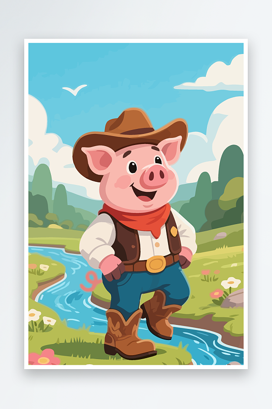 卡通猪矢量插画图形元素-众图网