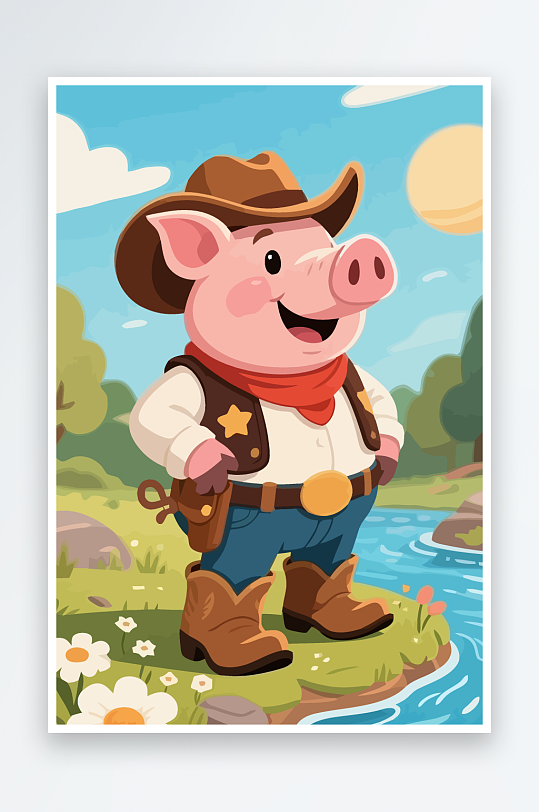 卡通猪矢量插画图形元素-众图网