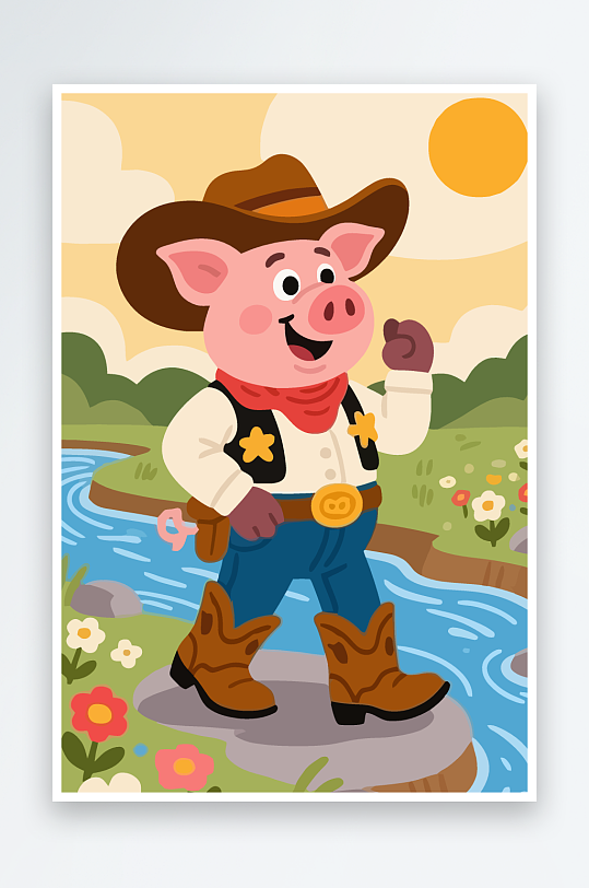 卡通猪矢量插画图形元素-众图网