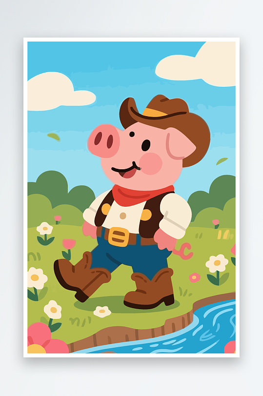 卡通猪图标矢量插画图形元素-众图网