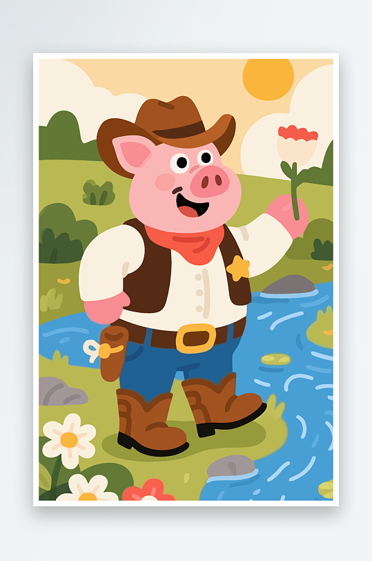 卡通猪图标矢量插画图形元素-众图网