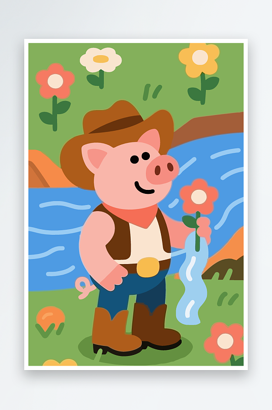 卡通猪图标矢量插画图形元素-众图网