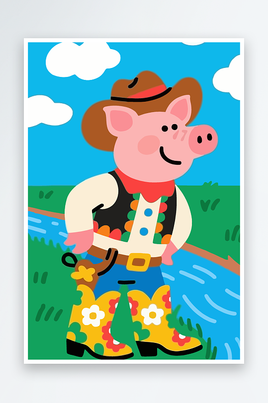 卡通猪图标矢量插画图形元素-众图网