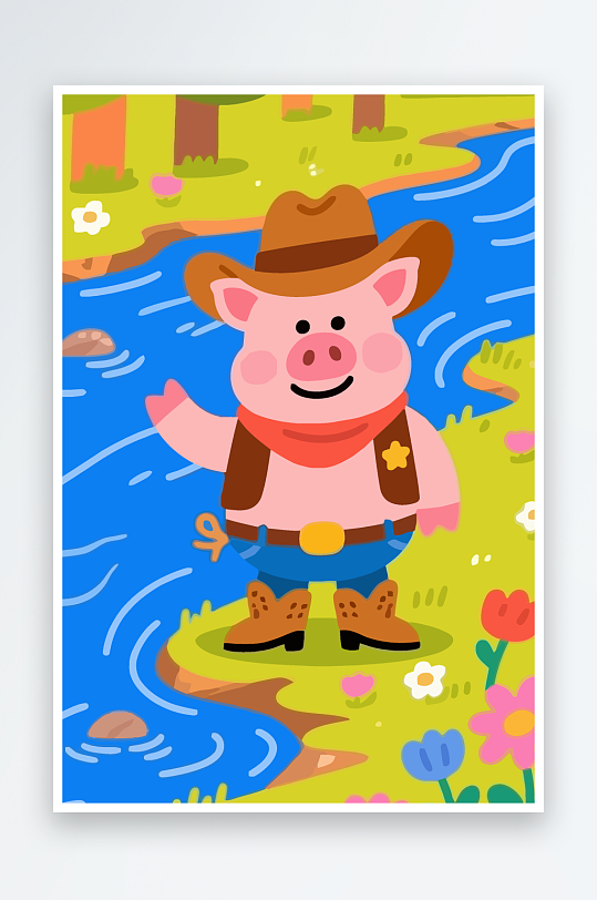 卡通猪图标矢量插画图形元素-众图网