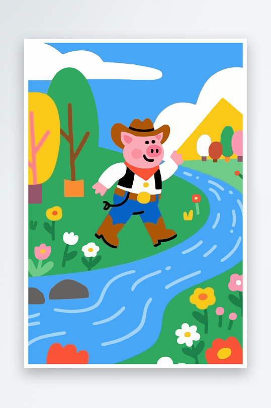 卡通猪图标矢量插画图形元素-众图网