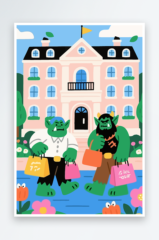 卡通兽人矢量插画图形元素-众图网