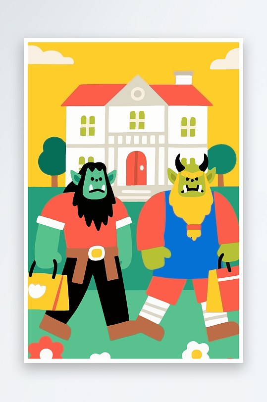 卡通兽人矢量插画图形元素-众图网