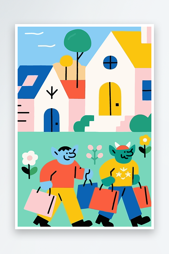 卡通兽人矢量插画图形元素-众图网