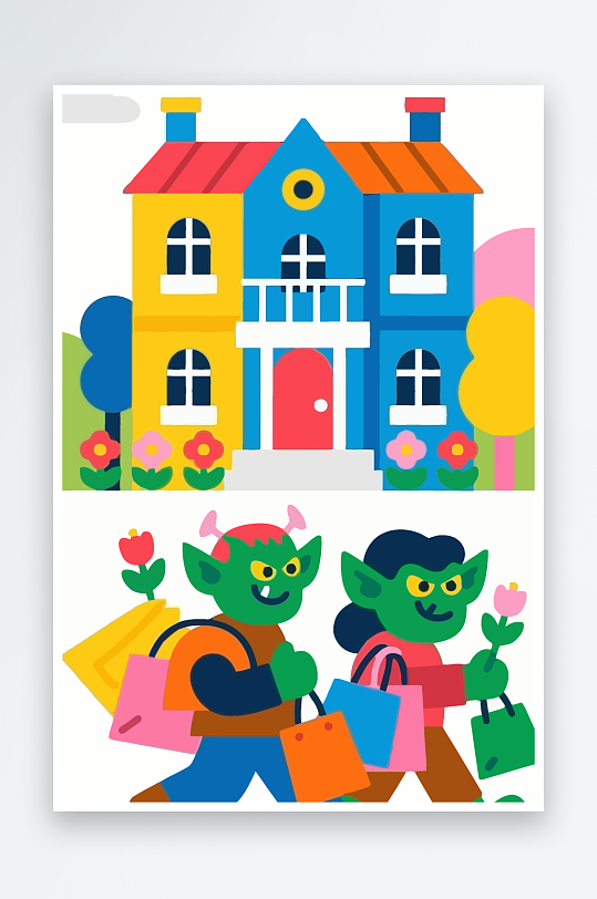 卡通兽人矢量插画图形元素-众图网