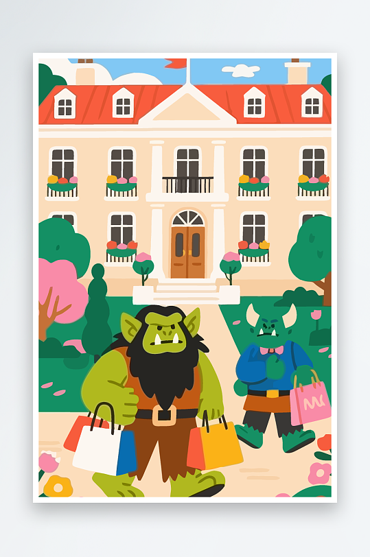 卡通兽人矢量插画图形元素-众图网