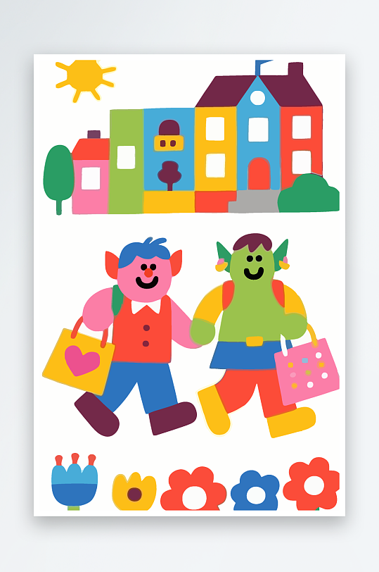 卡通兽人矢量插画图形元素-众图网