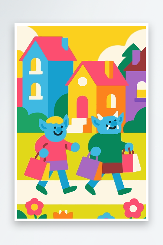 卡通兽人矢量插画图形元素-众图网