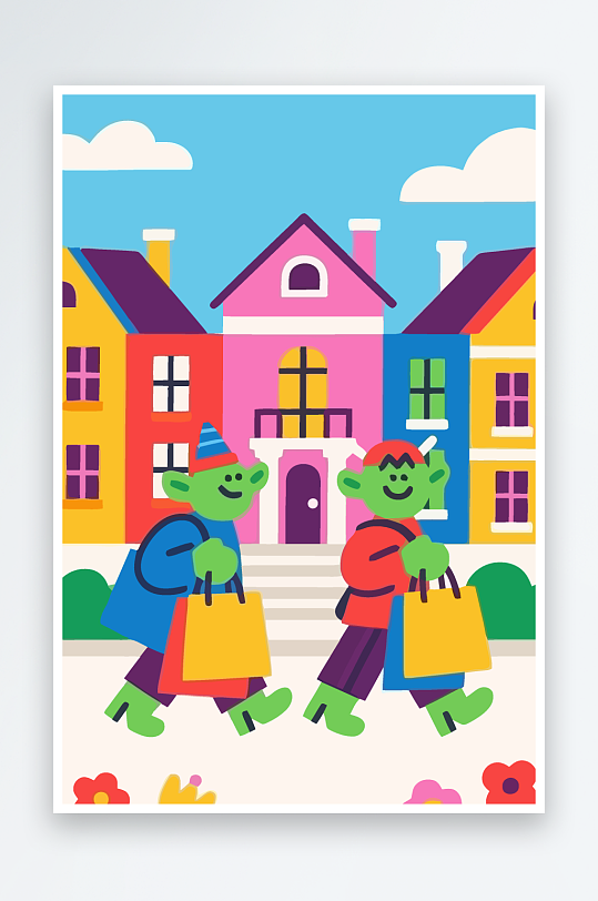 卡通兽人矢量插画图形元素-众图网