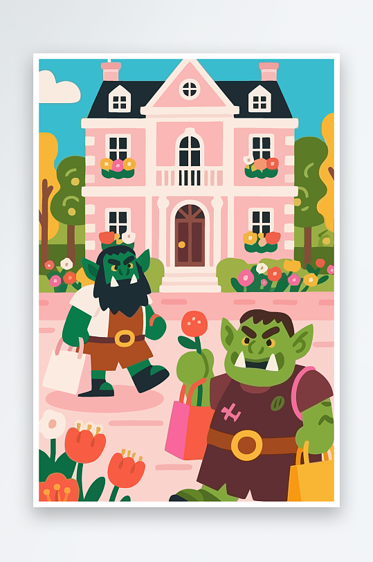 卡通兽人矢量插画图形元素-众图网