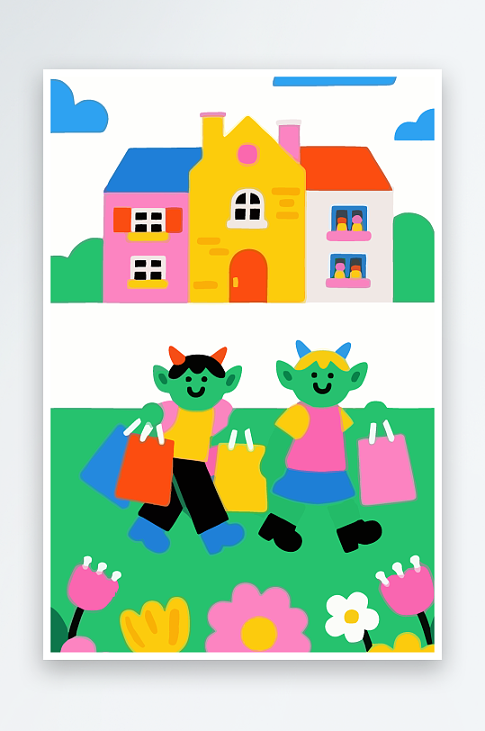 卡通兽人矢量插画图形元素-众图网