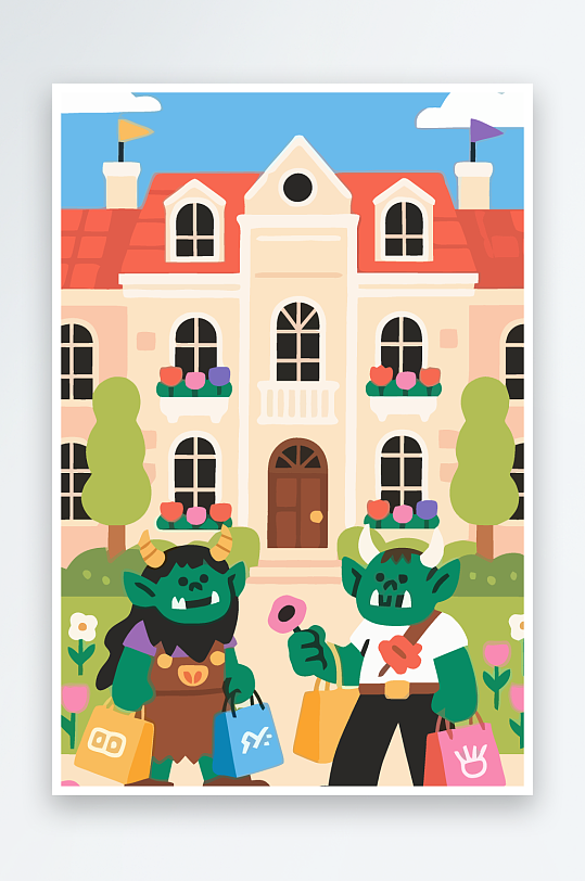 卡通兽人矢量插画图形元素-众图网