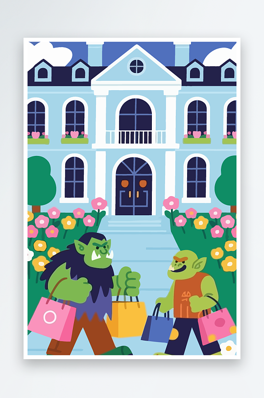 卡通兽人矢量插画图形元素-众图网