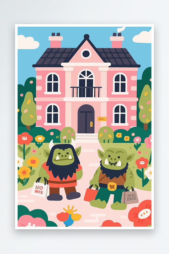 卡通兽人矢量插画图形元素-众图网