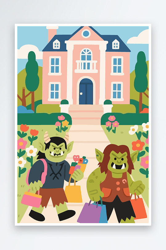 卡通兽人矢量插画图形元素-众图网