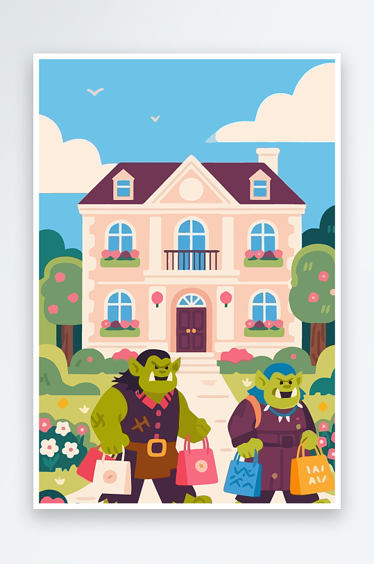 卡通兽人矢量插画图形元素-众图网