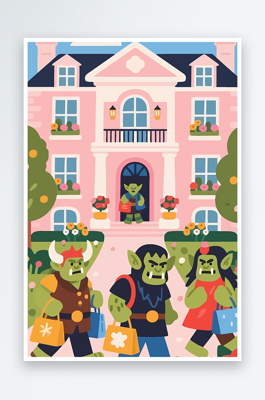 卡通兽人矢量插画图形元素-众图网