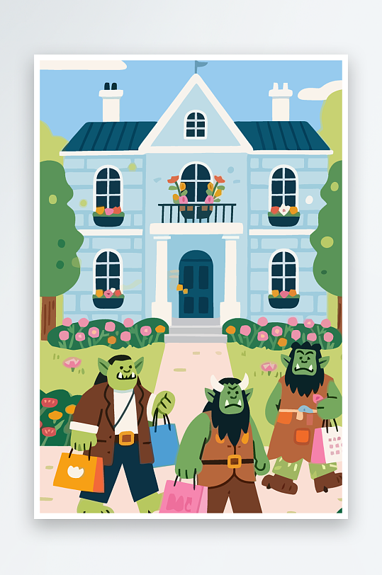 卡通兽人矢量插画图形元素-众图网