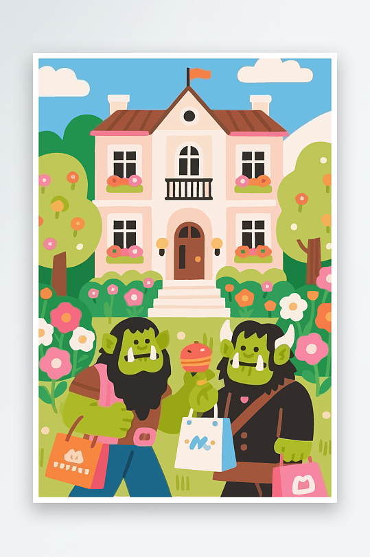 卡通兽人矢量插画图形元素-众图网