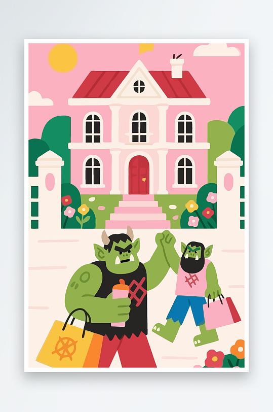 卡通兽人图标矢量插画图形元素-众图网