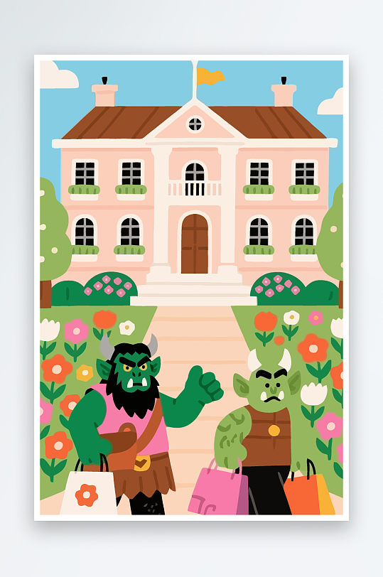 卡通兽人图标矢量插画图形元素-众图网