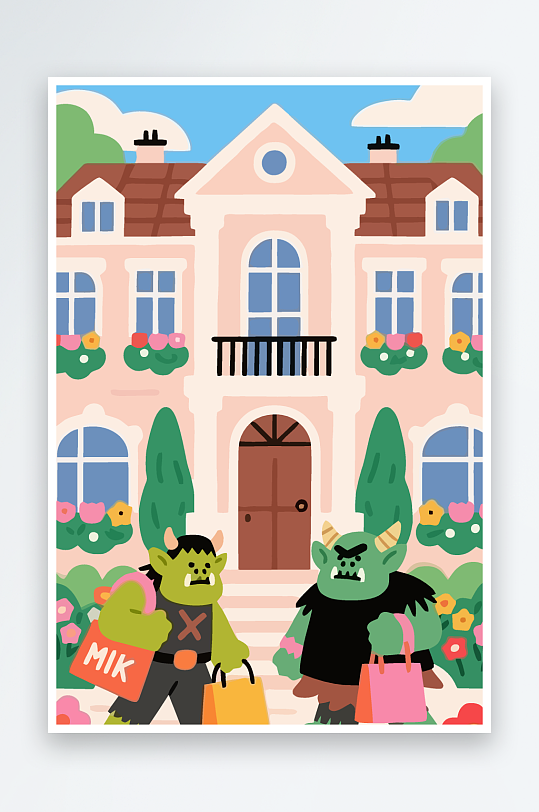 卡通兽人图标矢量插画图形元素-众图网