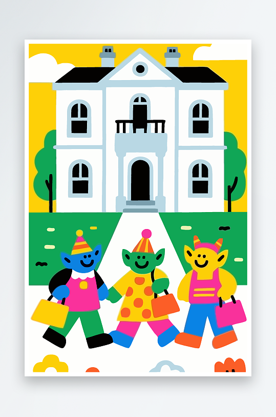 卡通兽人矢量插画图形元素-众图网