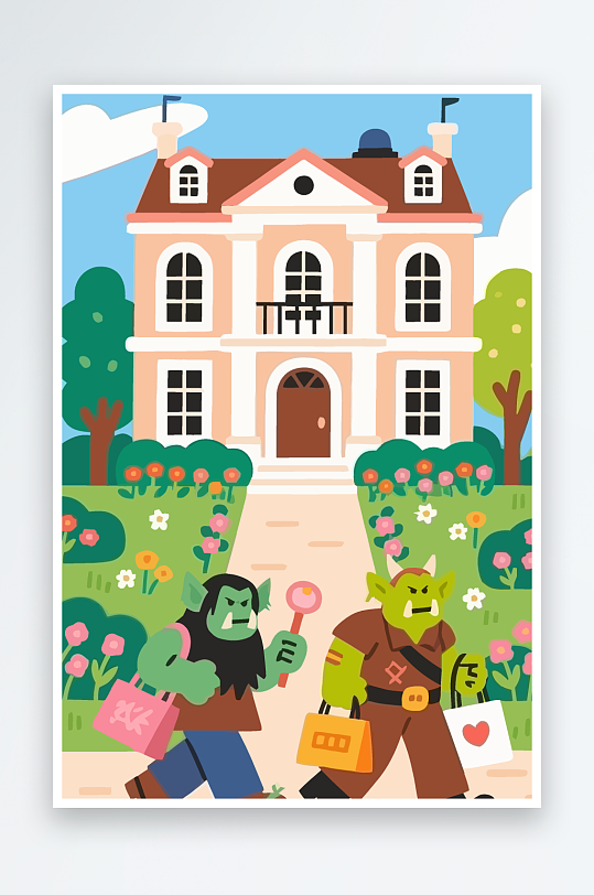 卡通兽人矢量插画图形元素-众图网