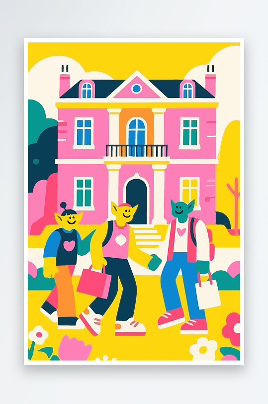 卡通兽人矢量插画图形元素-众图网