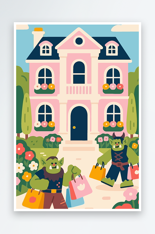 卡通兽人矢量插画图形元素-众图网