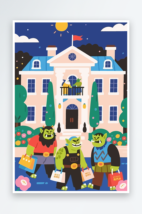 卡通兽人矢量插画图形元素-众图网