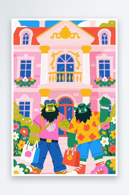 卡通兽人矢量插画图形元素-众图网