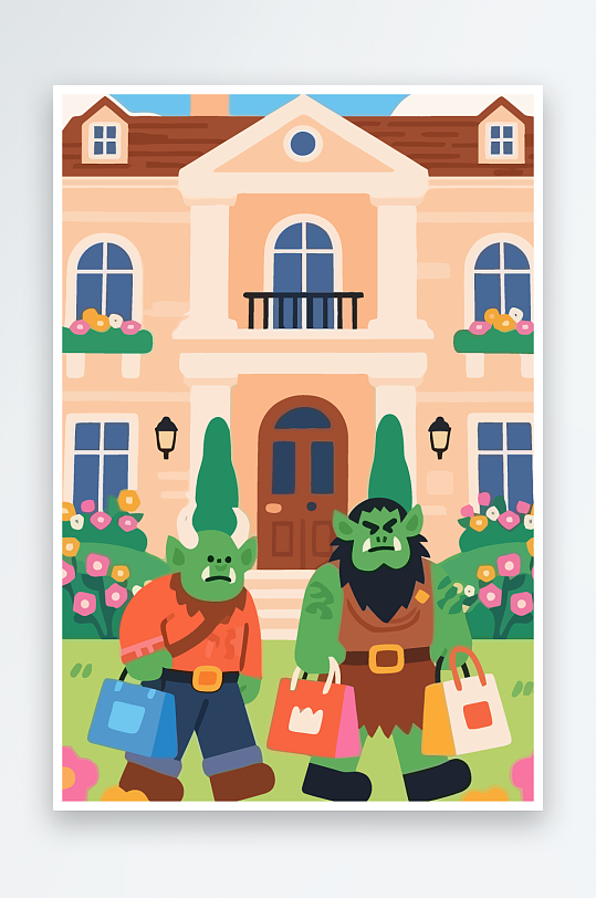 卡通兽人矢量插画图形元素-众图网