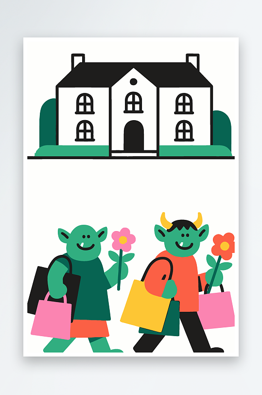 卡通兽人矢量插画图形元素-众图网