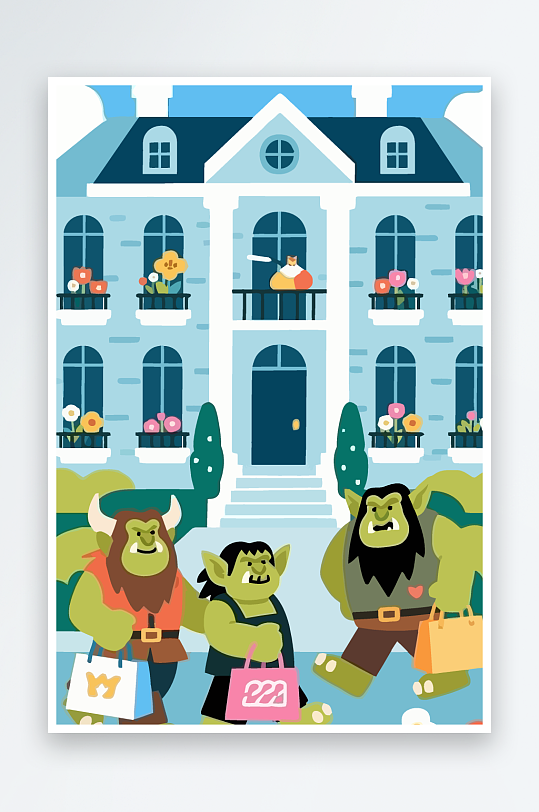 卡通兽人矢量插画图形元素-众图网