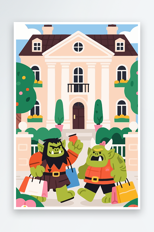 卡通兽人矢量插画图形元素-众图网