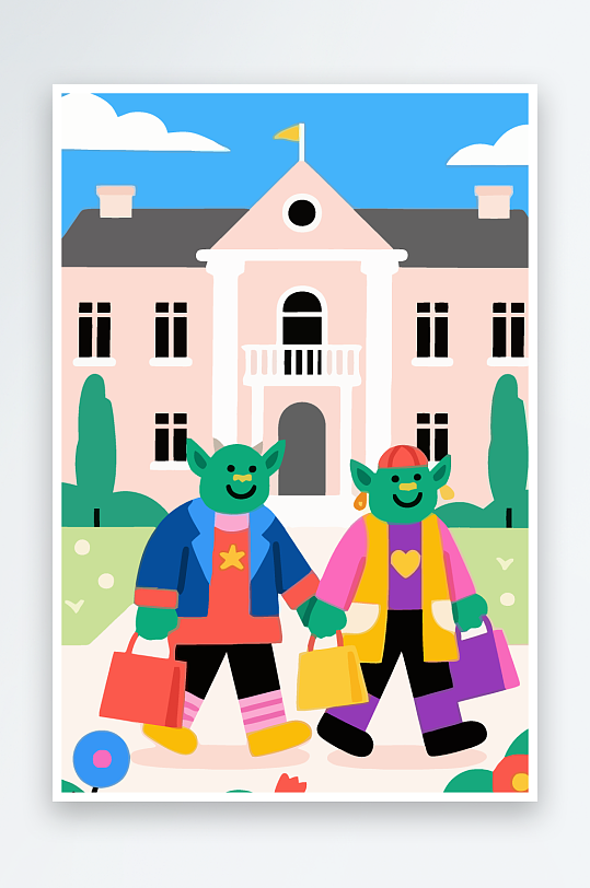 卡通兽人矢量插画图形元素-众图网