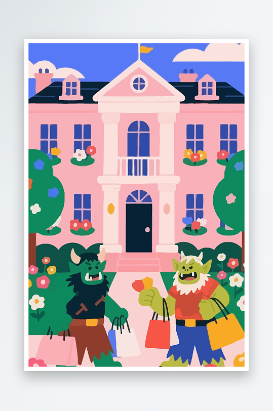 卡通兽人矢量插画图形元素-众图网