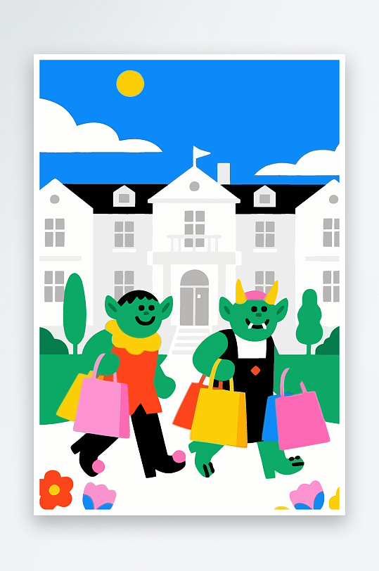 卡通兽人矢量插画图形元素-众图网