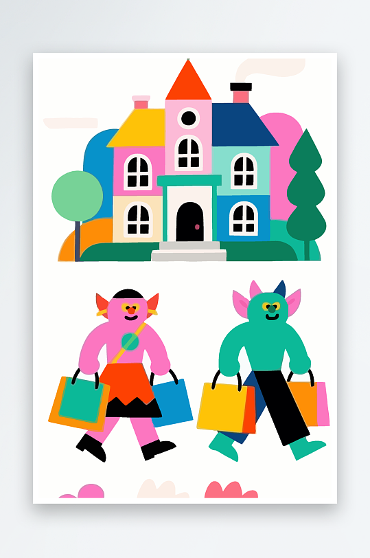 卡通兽人矢量插画图形元素-众图网