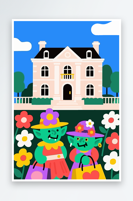 卡通兽人矢量插画图形元素-众图网