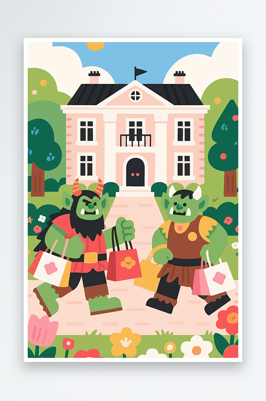 卡通兽人矢量插画图形元素-众图网