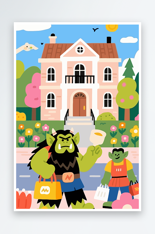 卡通兽人图标矢量插画图形元素-众图网