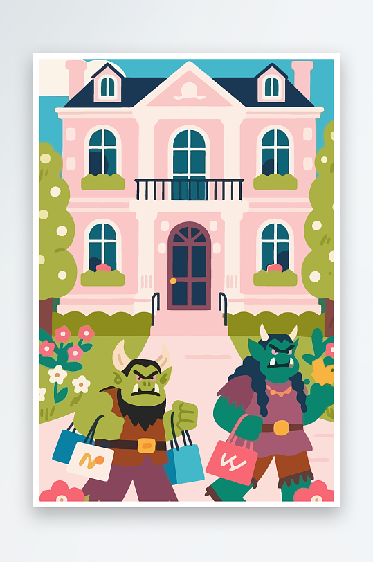 卡通兽人图标矢量插画图形元素-众图网