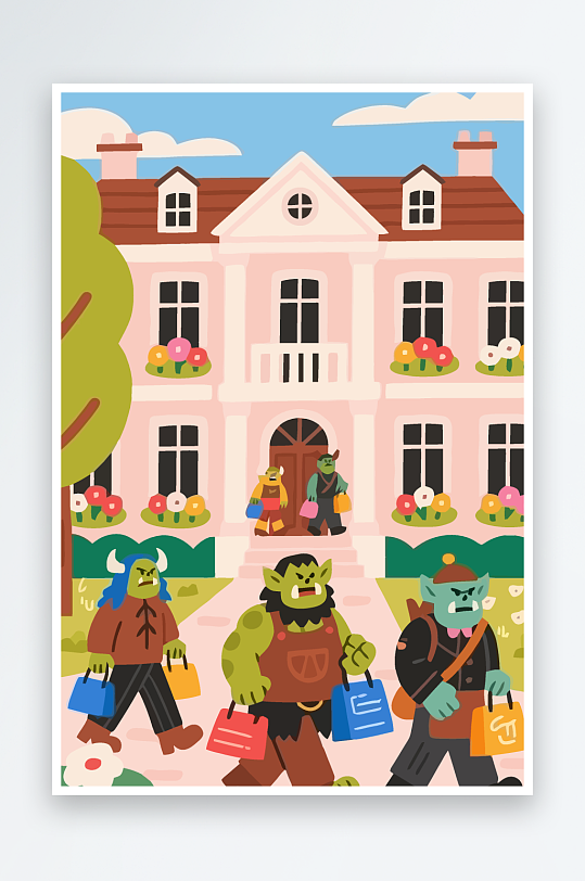 卡通兽人图标矢量插画图形元素-众图网